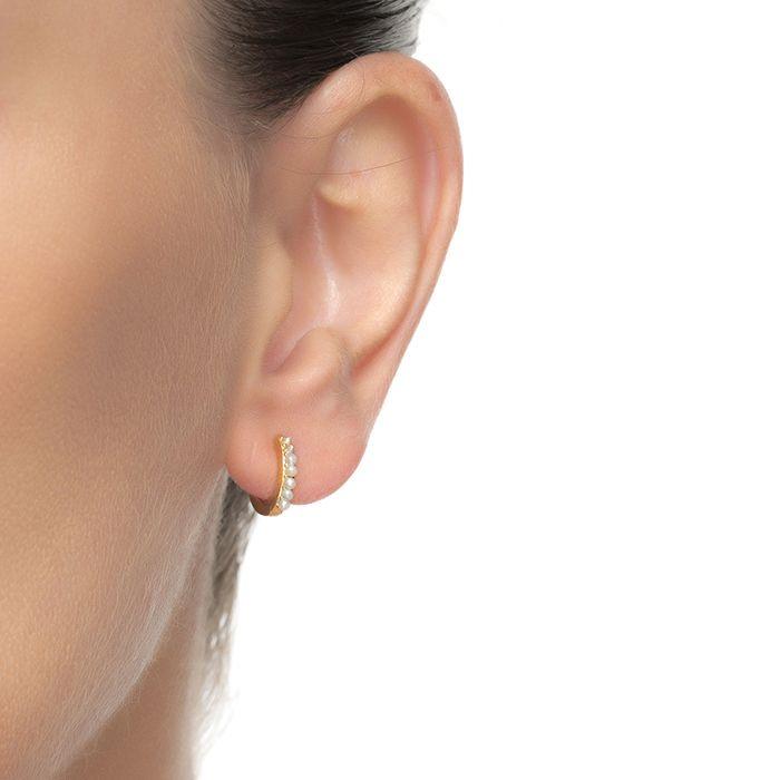 Boucles d'oreilles - LUXENTER - Leofcar - Argent 925 - Plaqué or jaune 18 carats - Perle blanche