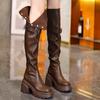 Platform Women Over the Knee High Boots Fashion Slip On Belt Buckle Shoes Autumn Winter Women's Thick Heel Long Booties