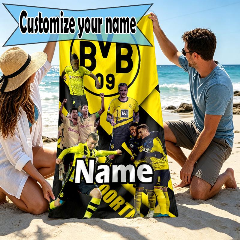 Custom Name Personalized Borussia Dortmund Print Beach Towel, for Trip Camping Beach Party Home Decor, Birthday Gift for Family & Friends