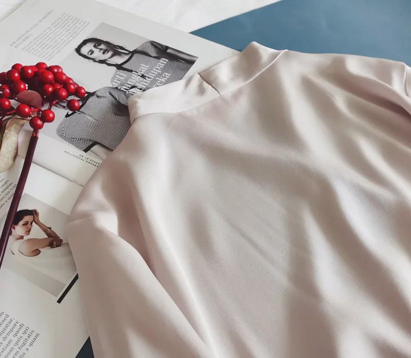 Clearance Women's V-Neck Long-Sleeve Silk Shirt - Fashionable Cream Pink with Swing Collar