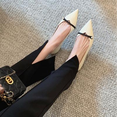 Туфли нежный ветер жемчужный пояс острый носок сочетание цветов светлый вырез плоская подошва для работы одинарные туфли женские