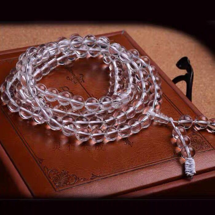 7A Natural White Crystal 108 Mala Beads Necklace & Bracelet - Buddhist Prayer Jewelry , Yoga Meditation Chakra Balancing Gift with Velvet Pouch