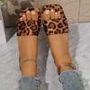 Распродажа модной женской обуви 2024 года, женские тапочки с квадратным носком, летние тапочки с открытым носком и леопардовым принтом на плоской подошве, повседневные пляжные тапочки большого размера