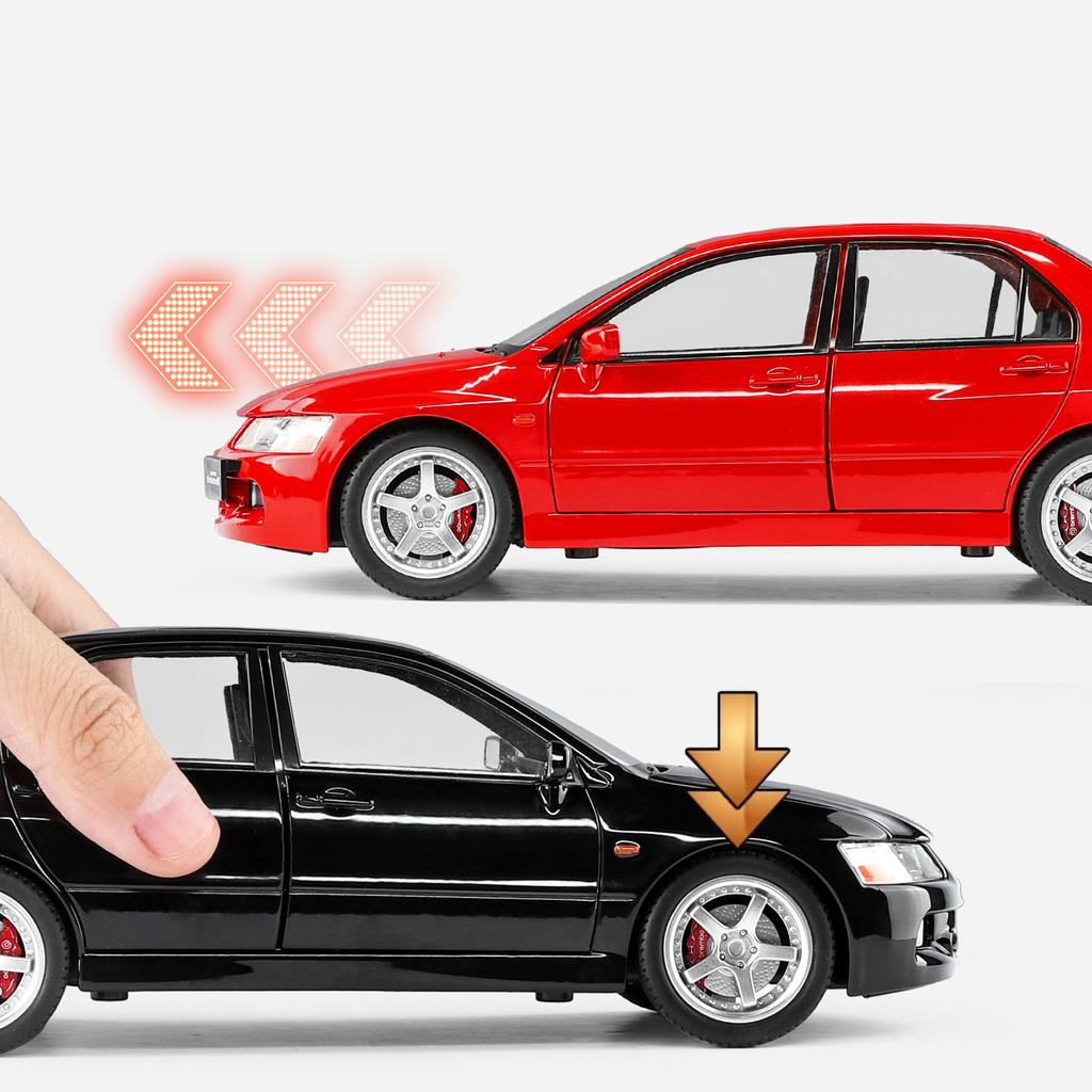 1:24 Mitsubishi EVO9 street car version alloy die-cast car imitating real sound and light retro collection ornaments boy toy
