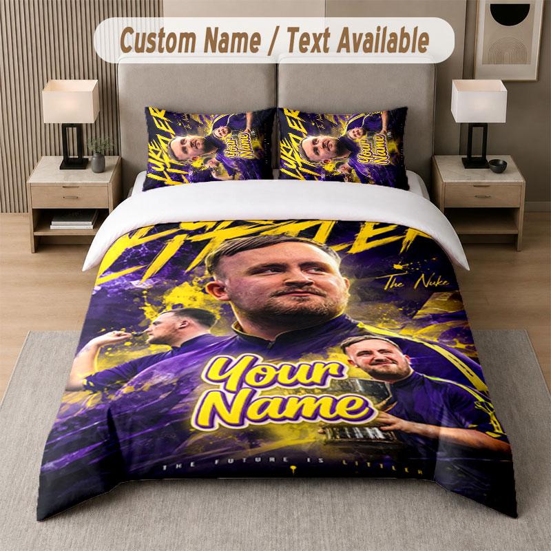 Custom Bedding Set Luke Littler Pattern, Print Name Text 1 Duvet Cover plus 2 Pillowcases Home Textile