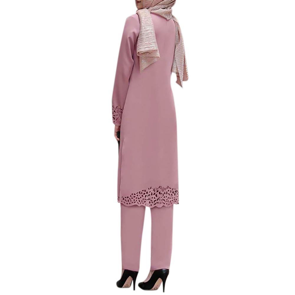 Женский мусульманский комплект одежды Абая Блузка с длинным рукавом Брюки Исламский кафтан Наряды Костюм EMA
