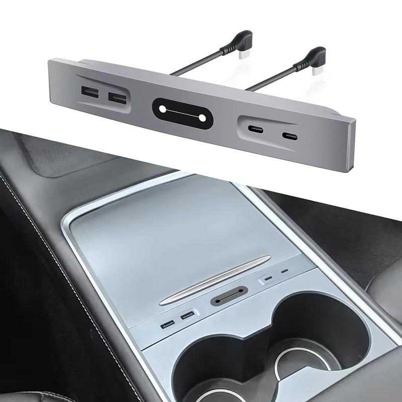 Для Tesla Model Y и 3 2025 2025 2025 Автомобильный USB-разветвитель Хаб 27 В Быстрая зарядка Док-станция Адаптер центральной консоли Тип-C Аксессуары