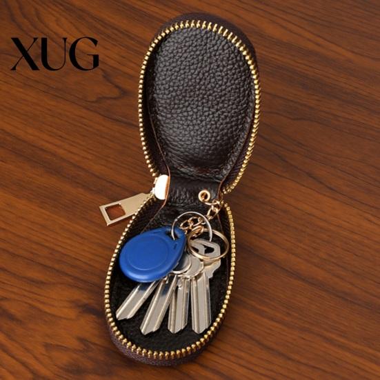 Remote Key Protector Faux Leather Car Case with Hanging Buckle Keyring Chain Portable Cover Fob Holder Zipper Bag Pouch Wallet