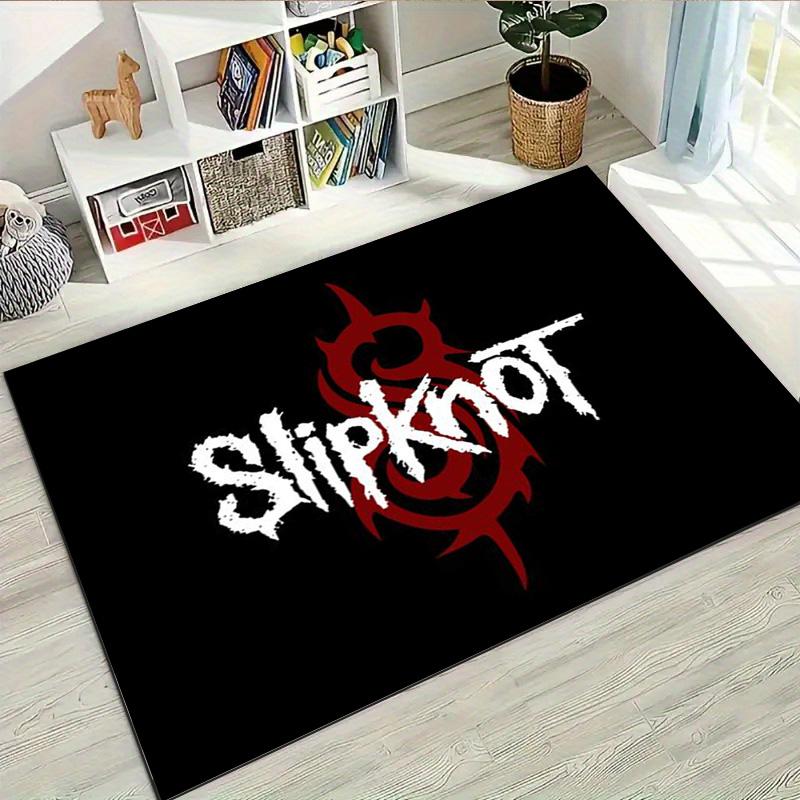 Slipknot Retro Band Portrait Area Rug Non Slip Mat, Red Grunge Background Metal Music Carpet for Bedroom Decor