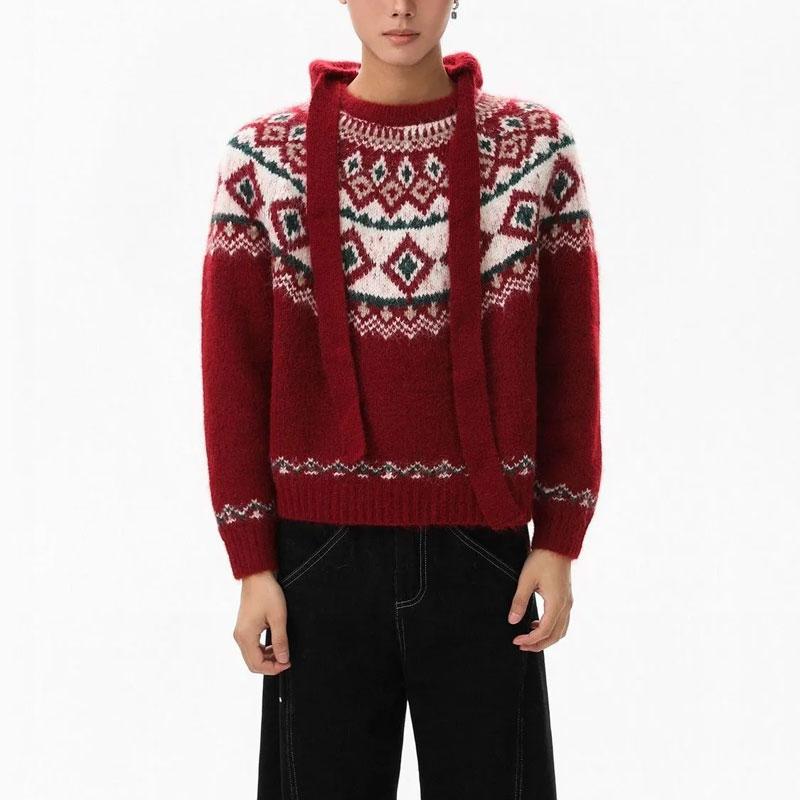 Повседневные американские рождественские пуловеры в стиле Fair Isle, вязаная мужская одежда, с круглым вырезом, осенне-зимние, свободные, винтажные, с длинным рукавом