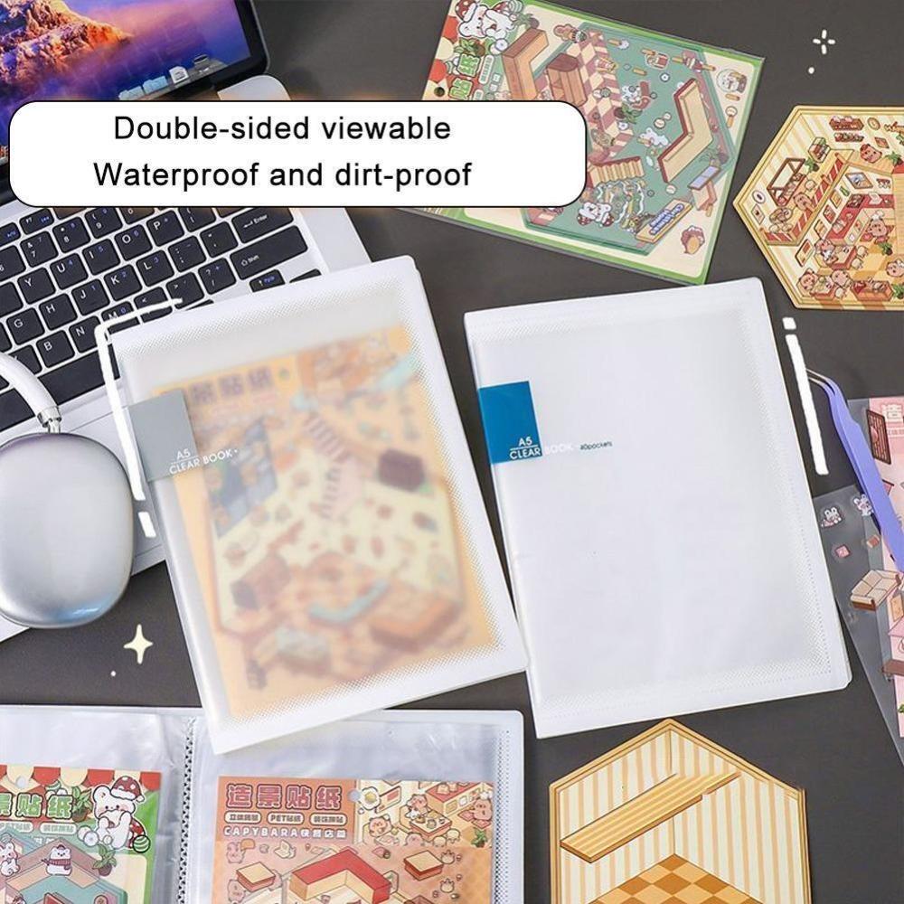 20/40 Pages Landscape Sticker Storage Book Transparent A5 File Folder Students