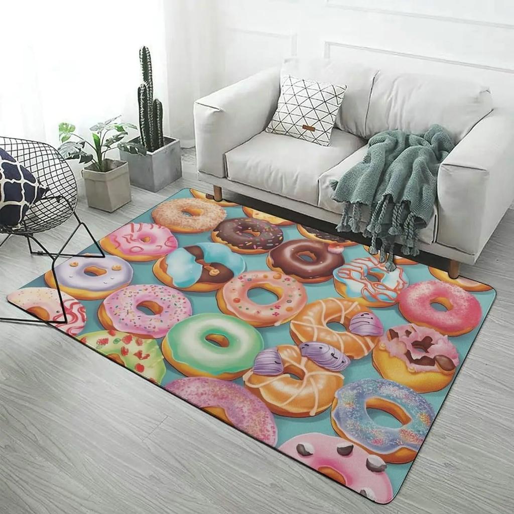 Chocolate Doughnut Pattern Rug Donuts Living Room Rugs Whimsical Dessert Decor Carpet Room Decor Area Rug Indoor Floor Mat