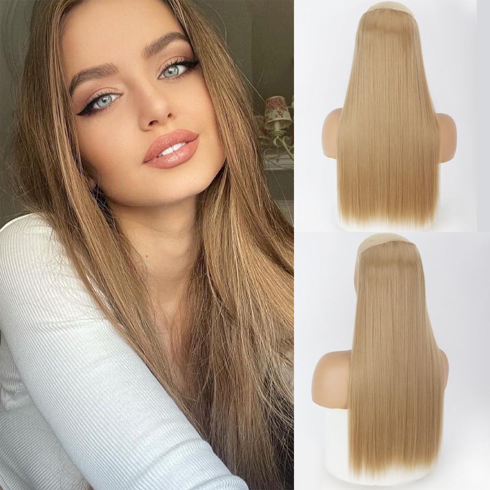 MISS WIG Длинные прямые наращивания волос из синтетического волокна, цельный 5 зажимов, черно-коричневый шиньон для женщин, повседневная одежда