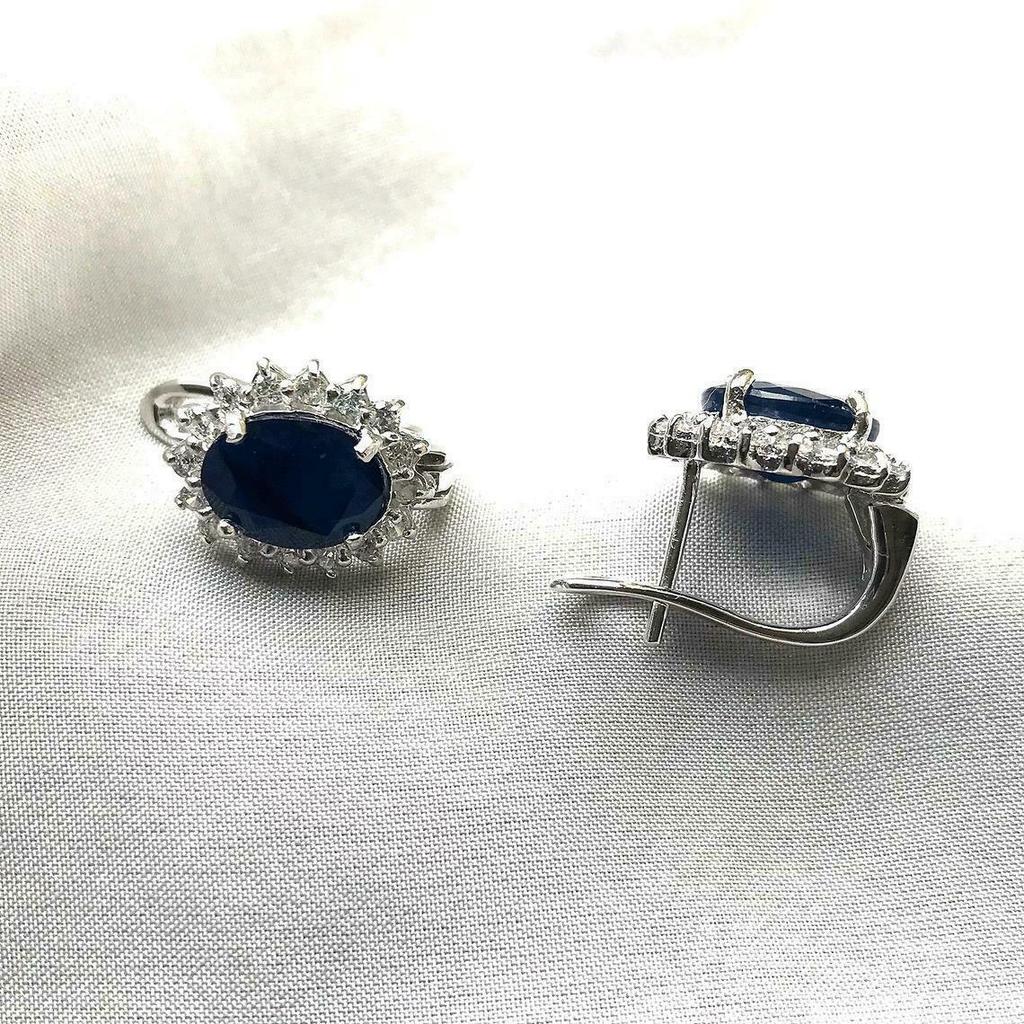 Diana Medium Stud Earrings Handmade Blue Sapphire Antique Trending Jewelry Gift