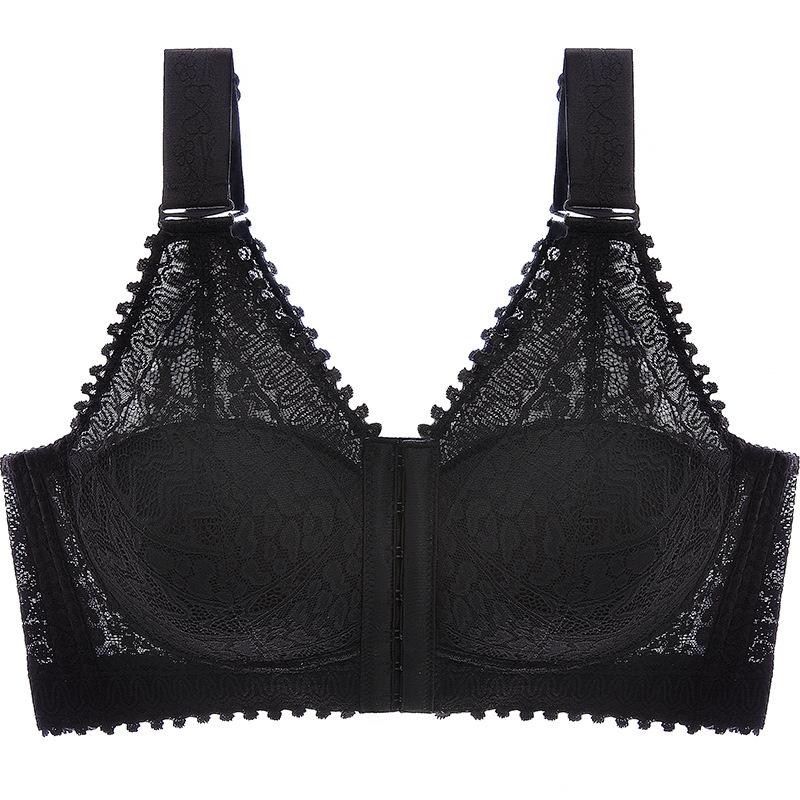 Нижнее белье с пуговицами спереди, красивое сзади, тонкий, со сборками, антипровисающий, регулируемый бюстгальтер для женщин больших размеров, без стальных колец