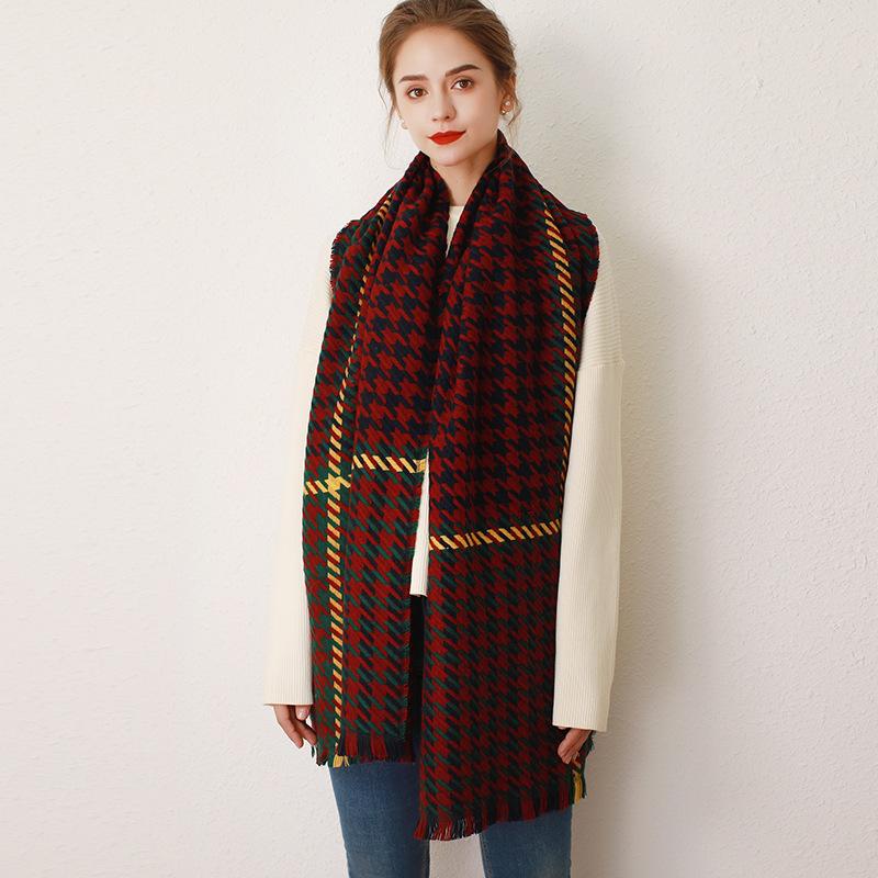 Autumn and Winter Versatile Retro Asymmetrical Color Matching Soft Comfortable Warm Scarf