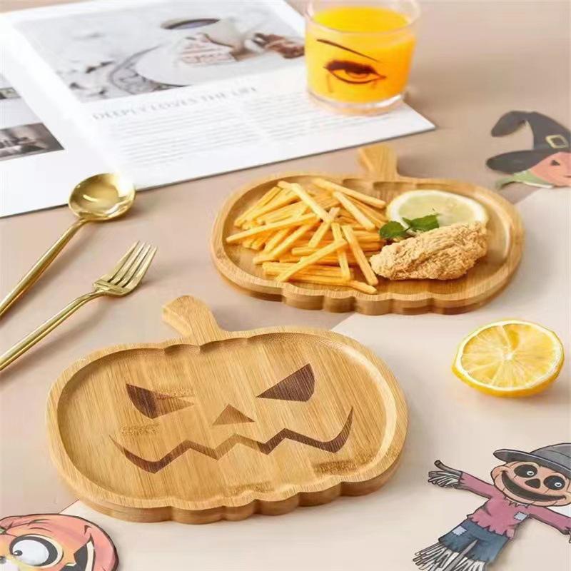 Halloween Wooden Tray: Creative Party Fruit Bowl & Dinner Plate for Festive Decor