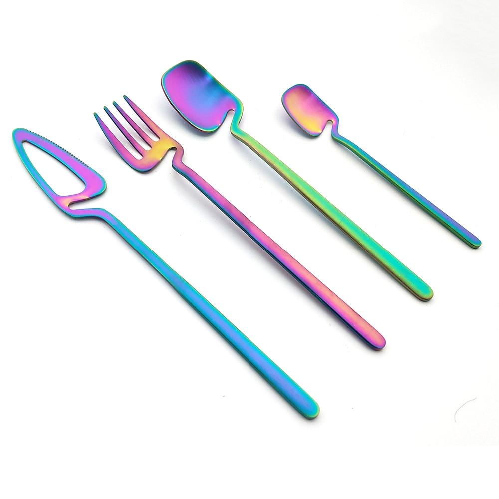 JANKNG Matte Black Dinnerware Sets Kitchen Decor Spoon Fork Knife Tableware Set Gold Cutlery Ice Cream Soup Coffee Use