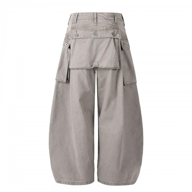 Streetwear Cargo Pants Men Women Baggy Wide Leg Washed Distressed Pleated Utility Trousers