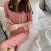 Женское летнее платье с круглым вырезом, свободное однотонное платье с короткими рукавами из ледяного шелка, повседневная одежда, домашняя одежда, пижамы длиной до колена, ночная рубашка