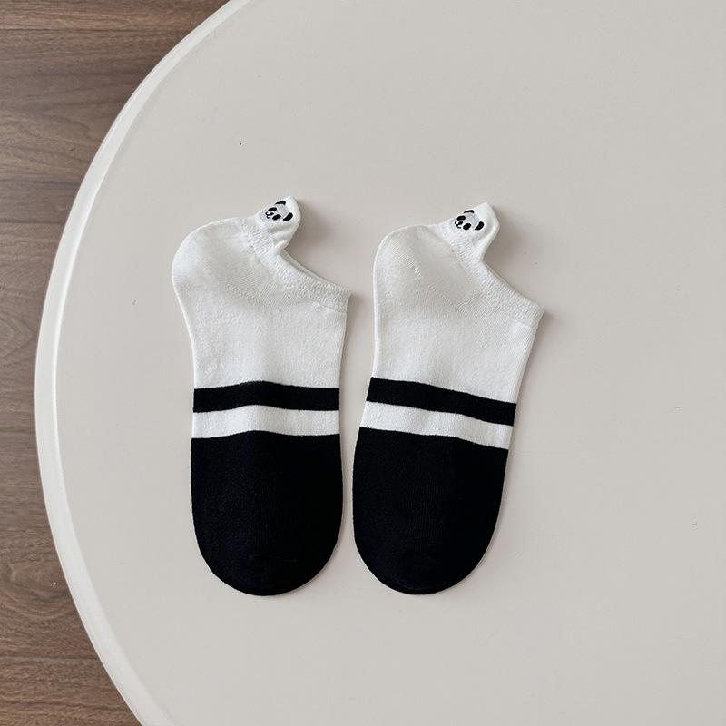 Женские носки вышитые мультяшные панды весенне-летние низкие с неглубоким вырезом противоскользящие хлопковые носки разноцветные короткие женские носки-лодочки