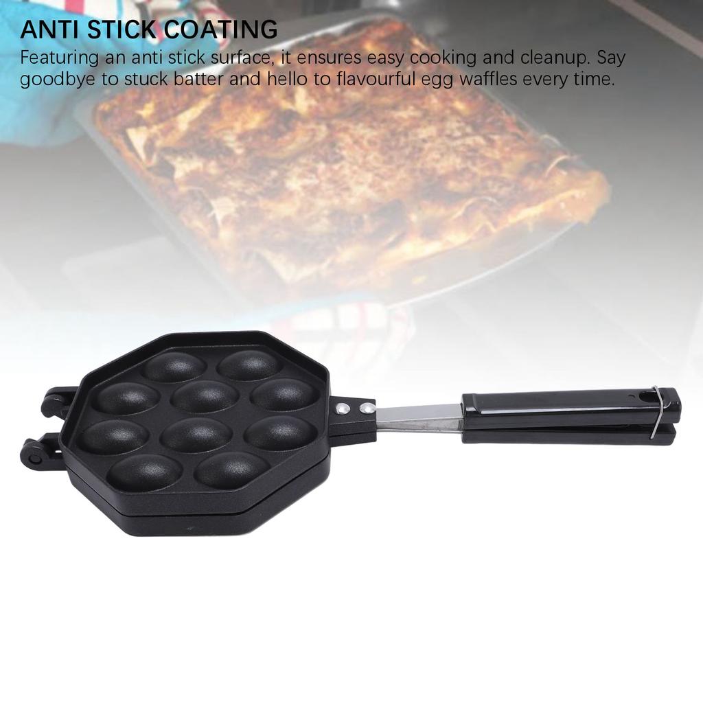 Egg Waffle Pan Aluminum Alloy Anti Stick Anti Scald Handle Bubble Waffle Maker for Home Commercial Use
