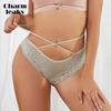 CHARMLEAKS Women's Fashion Cozy Lace Mid-waist Cross Strap Panties Sheer Lace Panties Skin-friendly Soft Cotton Crotch High Quality Briefs