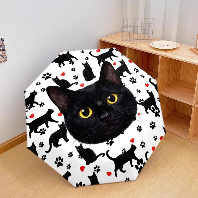 1 шт. Автоматический складной зонт - Узор с милыми кошками и кроликами, Портативный и складной дизайн с 8 спицами, Рождественские и новогодние подарки