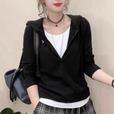 Новый зимний повседневный дизайн толстовки с капюшоном из двух частей, модный и универсальный базовый топ с длинным рукавом