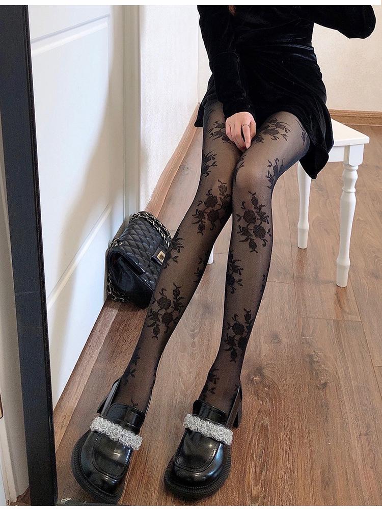Women Fashion Rose Pattern Tight Lace Pantyhose Sexy See-through Stockings Body Stockings for Wome Sheer Pantyhose