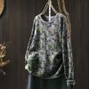 Johnature Woman Autumn Chinese Style Vintage Print O-Neck Loose Sweater Fashion Casual Long Sleeves Casual Sweater