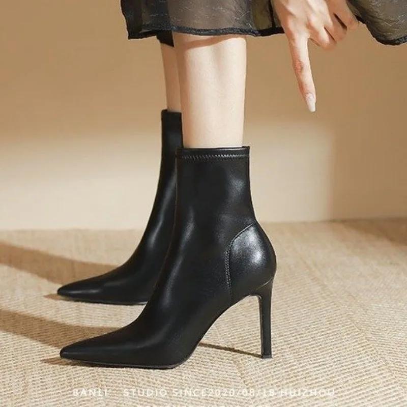 2024 Осень Женские Ботильоны Сексуальные Туфли-лодочки с острым носком на высоком каблуке Модные Ботильоны-Челси Для Похудения Женские Туфли На Шпильках