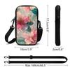 2D-Elegant Watercolor Floral Rose Peach Pink Teal Leaves Marble Background Gold Fleck Stamen Art Print Adjustable Removable Strap Crossbody Phone Bag