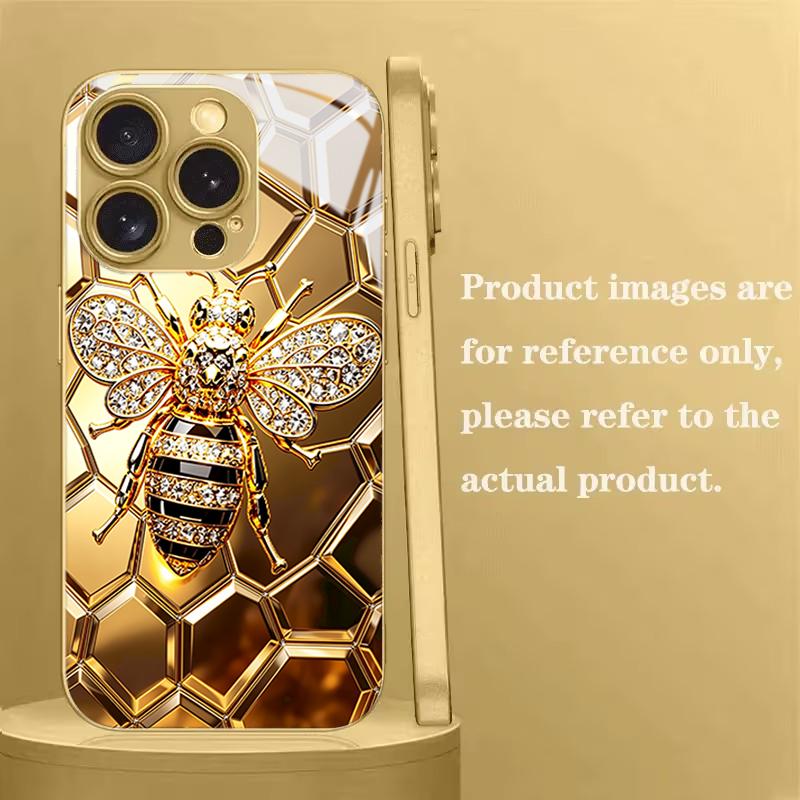 Соты Ромб Золотая Пчела Закаленное Стекло Чехол Для Телефона Для iPhone 17 18 Pro Max 14 15 16 Plus 13 12 11 Pro Max 16E 17Air Чехол