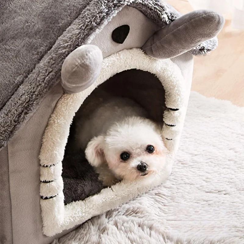 Soft Cats Bed Deep Sleep Small Dog Winter House with Removable Cushion and Enclosed Pet Tent for Kittens Puppies and Cats