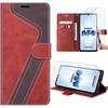 Protective Case - BOOLING - for Samsung Galaxy A54 5G - Leather Effect - Brown and Red - 2 Tempered Glasses