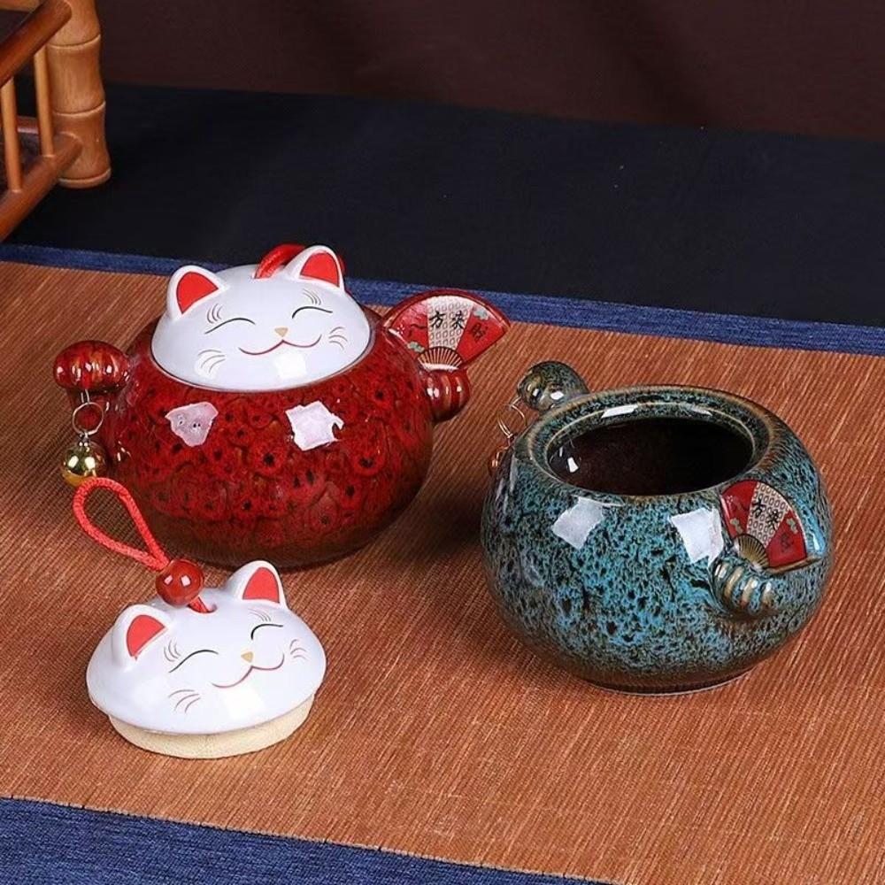 Lucky Cat Tea Sealed Jar Cartoon Decorative Jar Food Storage Container Tea Cans Desktop Decoration