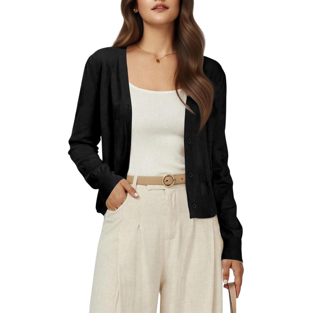 Женский повседневный модный короткий кардиган, повседневный топ с длинным рукавом, однотонный