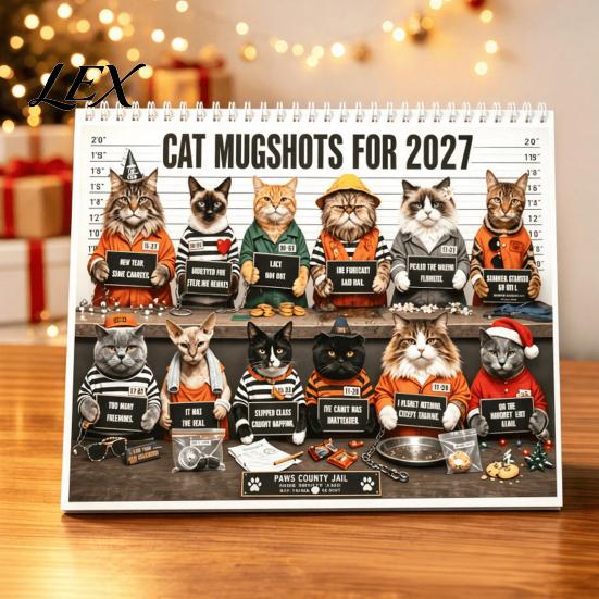 Extra Large Date Display 2027 Funny Cat Wall Calendar for Home Office, Print Monthly Planner with Space Saving Hanging 12 Unique Cute Photos,