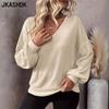 Women's Fashion Casual Spring Autumn Solid Color Print Long Sleeve V-Neck Blouses & Shirts