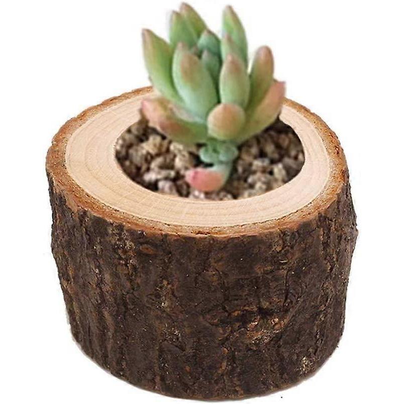 Wooden Bark Candlestick Creative Wooden Crafts Decoration Flower Plant Pot Candle Stand Holder (2.4x1.7 inch)(Brown)(4Pcs)