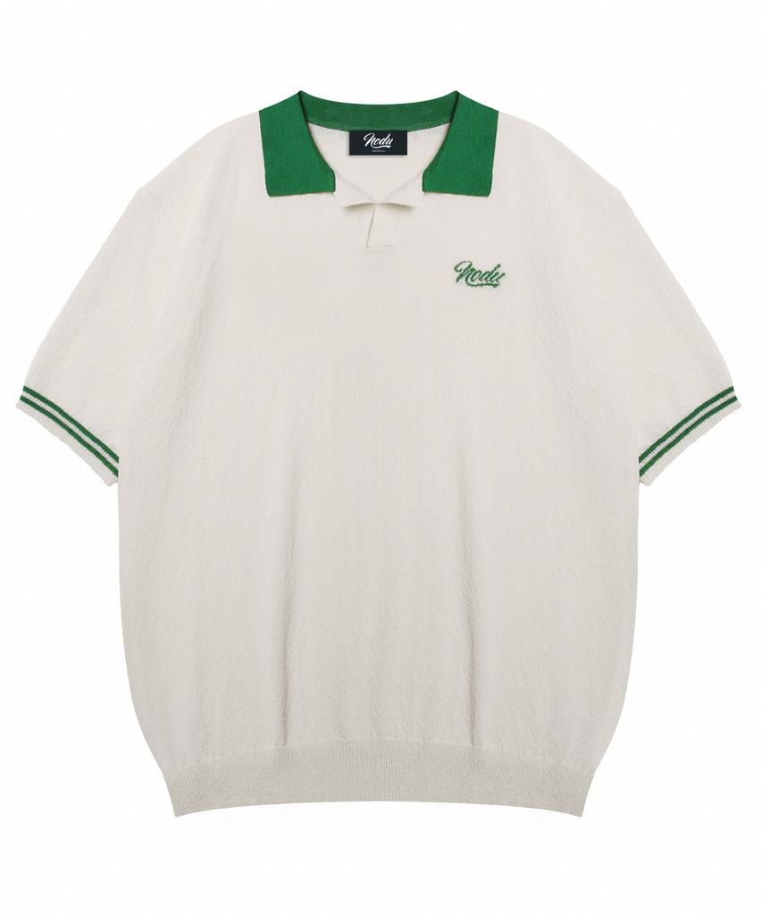 NODU Summer Vivid Color Block Collar Knit [Ivory]