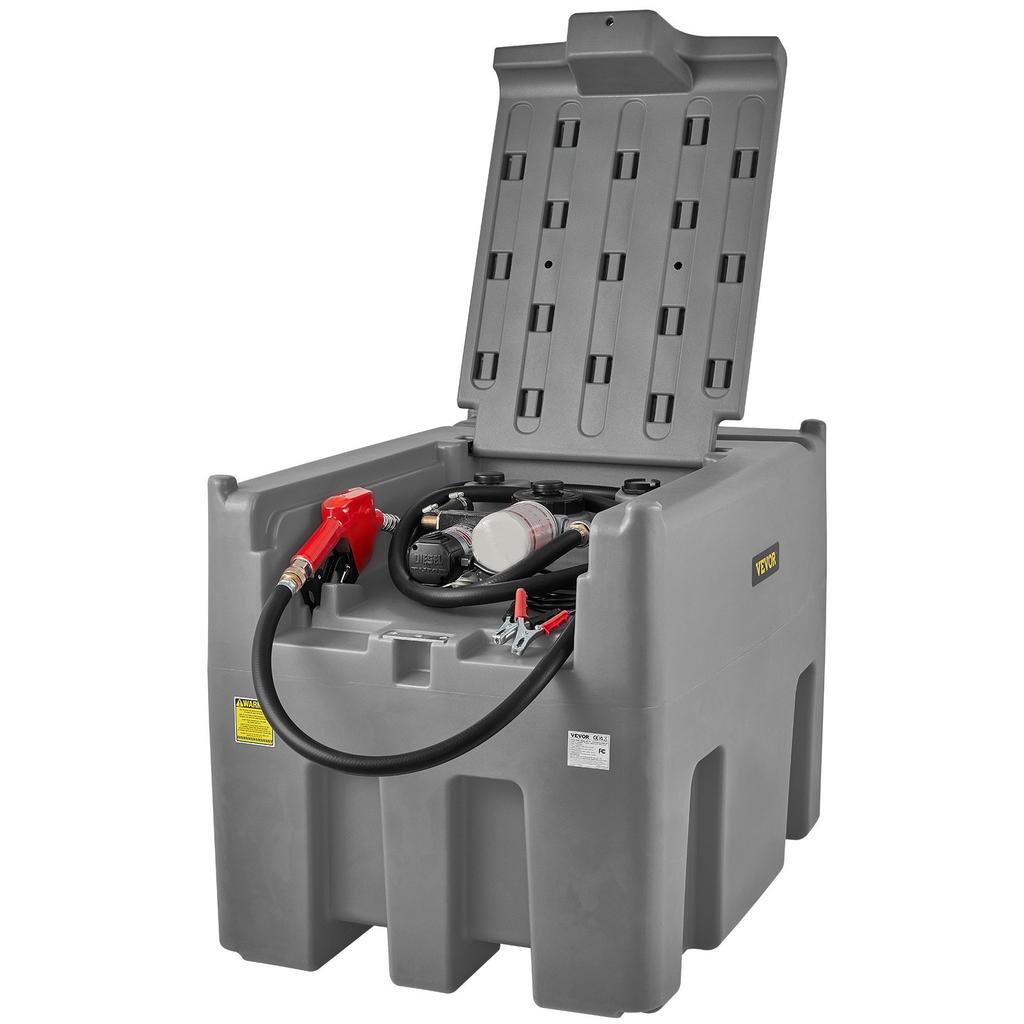 VEVOR Portable Diesel Tank, 439.1 L Capacity & 37.85 L/min Flow Rate, Diesel Fuel Tank with 12V Electric Transfer Pump and 399.3 cm Rubber Hose