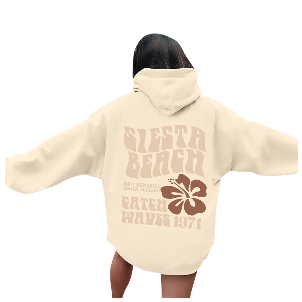 Women's Fashion Long Sleeve Sweatshirt Letter Printed Hooded Drawstring Pullover Oversized Pocket Sweatshirt Top