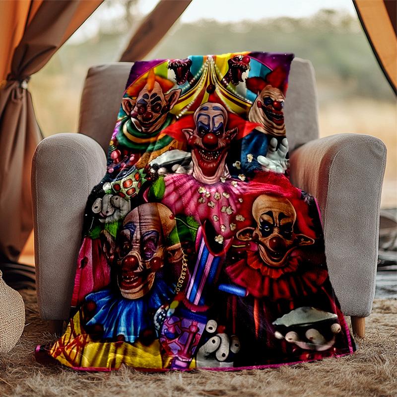 Horror Clown Circus Flannel Blanket Soft Warm All-Season Throw, Design for Camping, Car Travel, Hiking Sofa, Bed, Office Perfect Gift for Parties