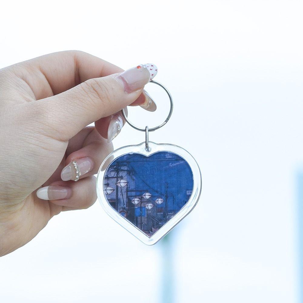 5Pcs Snap-In Custom Insert Photo Photo Frame Keychain Pendant Tassels Picture Keyring DIY