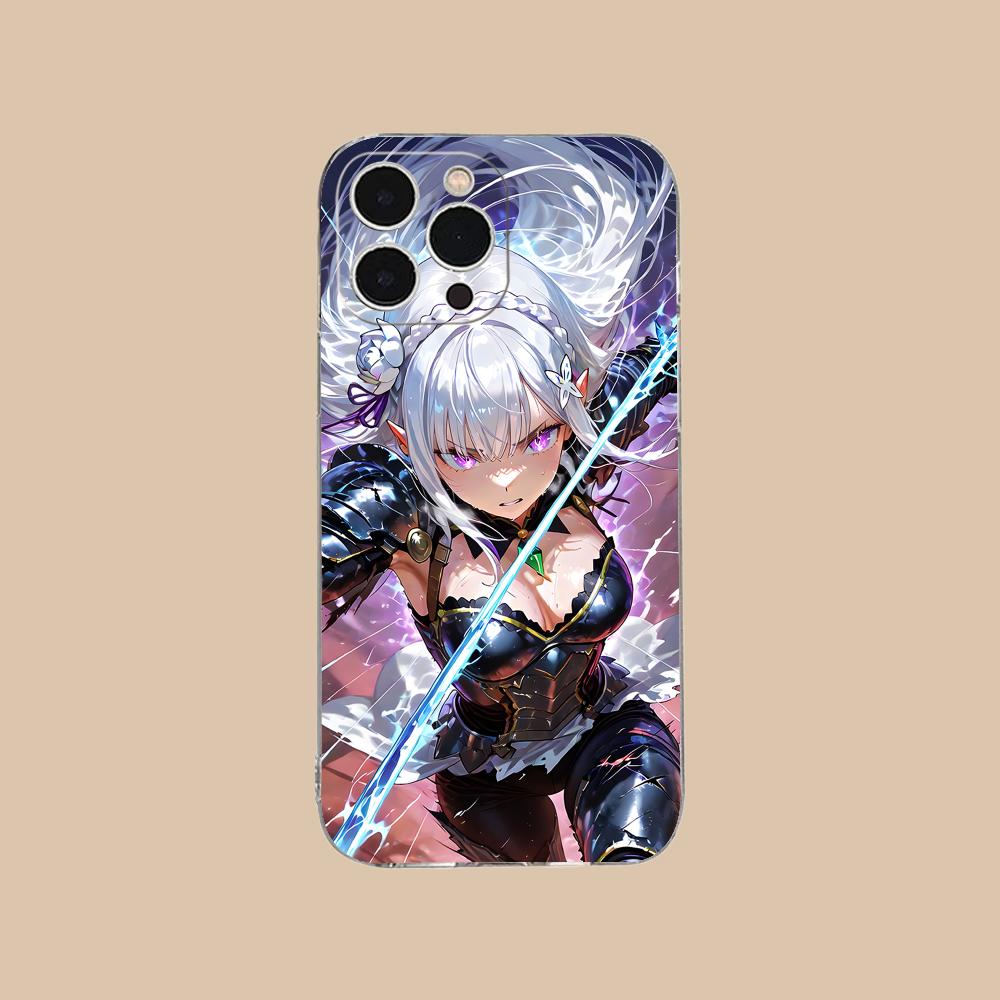 Чехол для мобильного телефона ReZero Emilia Waifu для iPhone 17 16 15 14 13 12 11 X XR XS Air Pro Max Plus Mini Прозрачный Цветной Чехол Роскошный