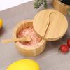 Бамбуковая солонка с мини-ложкой, кухонная солонка с крышкой, контейнер для хранения специй и перца