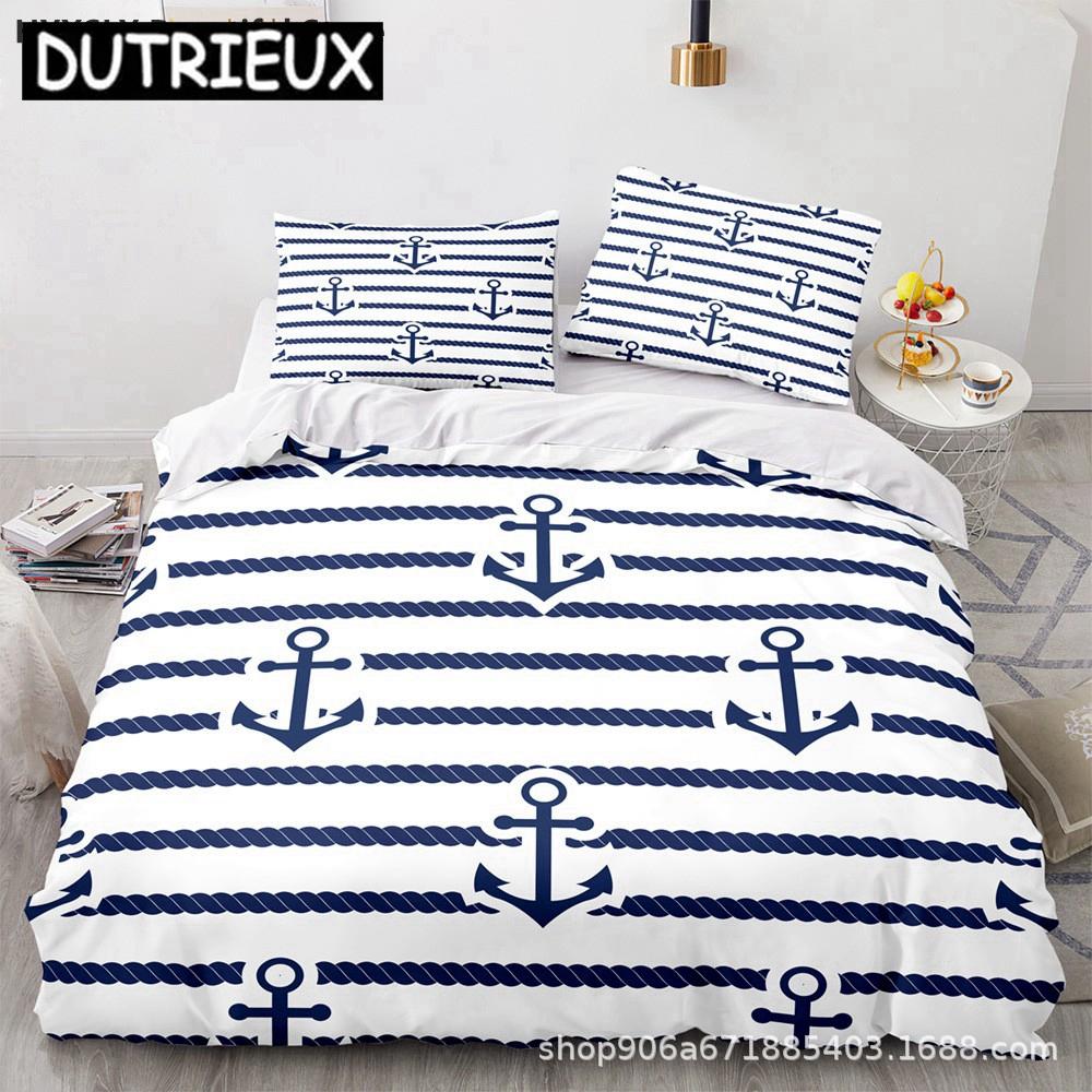 Ship Anchor Nautical 3D Duvet Cover Sea Pillowcases Quilt Cover Home Decor Gift Fashion Twin Queen King Polylester Bedding Set
