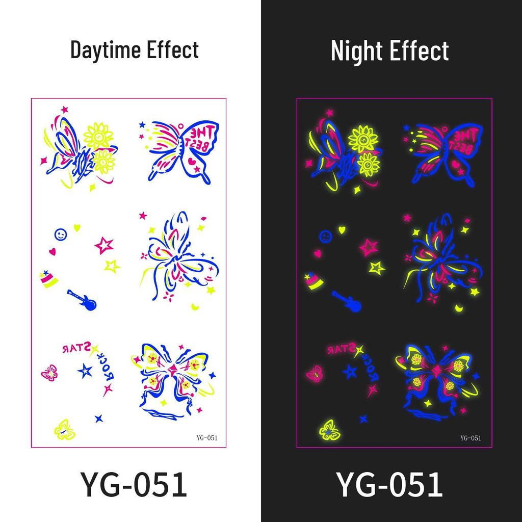 Неоновые светящиеся тату-наклейки для музыкального фестиваля: Яркие флуоресцентные дизайны для концертов и вечеринок